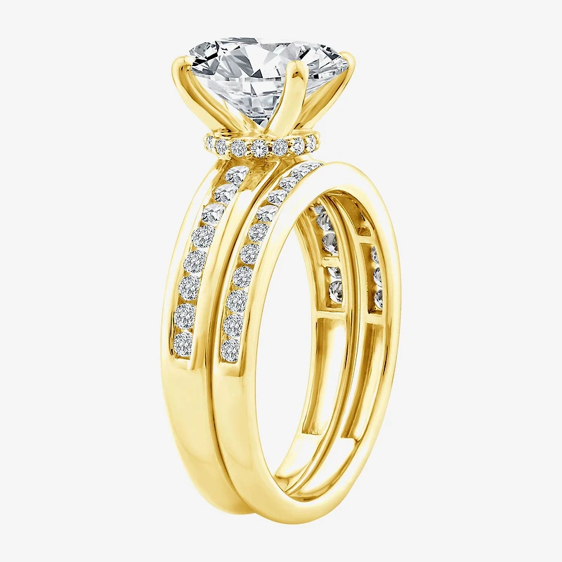 (F / Vs2) Womens 2 1/2 CT. T.W. Lab Grown White Diamond 14K Gold Oval Side Stone Bridal Set