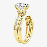 (F / Vs2) Womens 2 1/2 CT. T.W. Lab Grown White Diamond 14K Gold Oval Side Stone Bridal Set
