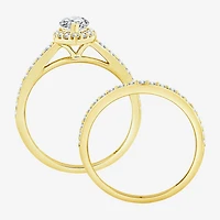 (F / Vs2) Unisex Adult 1 1/2 CT. T.W. Lab Grown White Diamond 10K Gold Marquise Side Stone Halo Bridal Set
