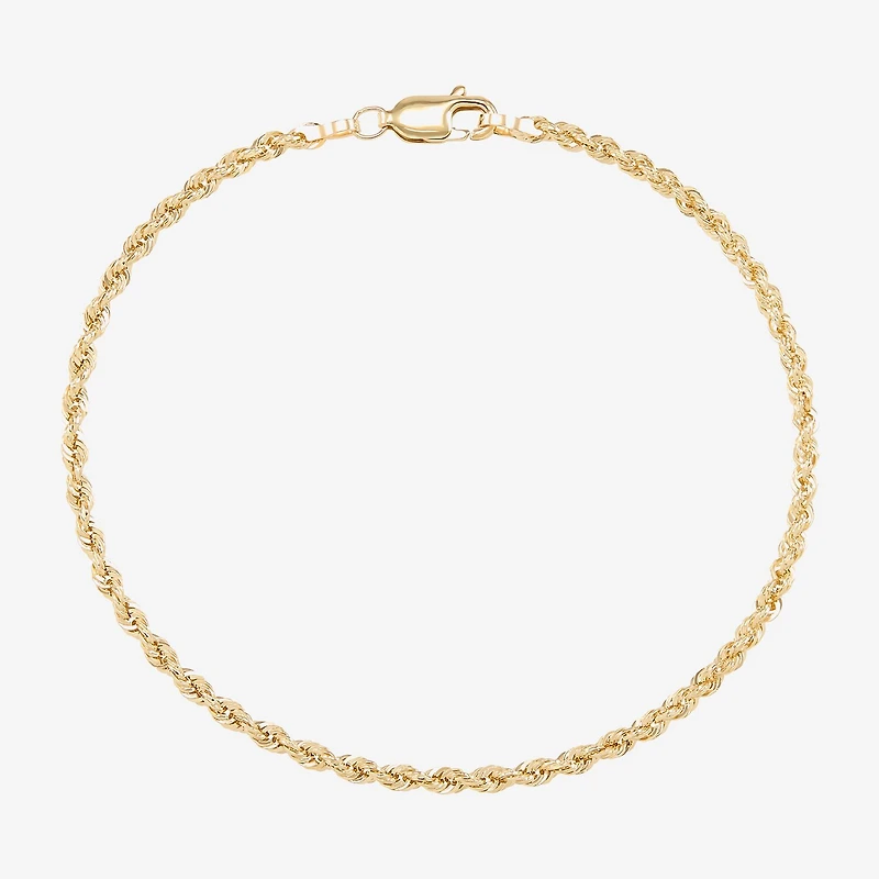 Womens 10K Gold Inch Hollow Rope Chain Bracelet