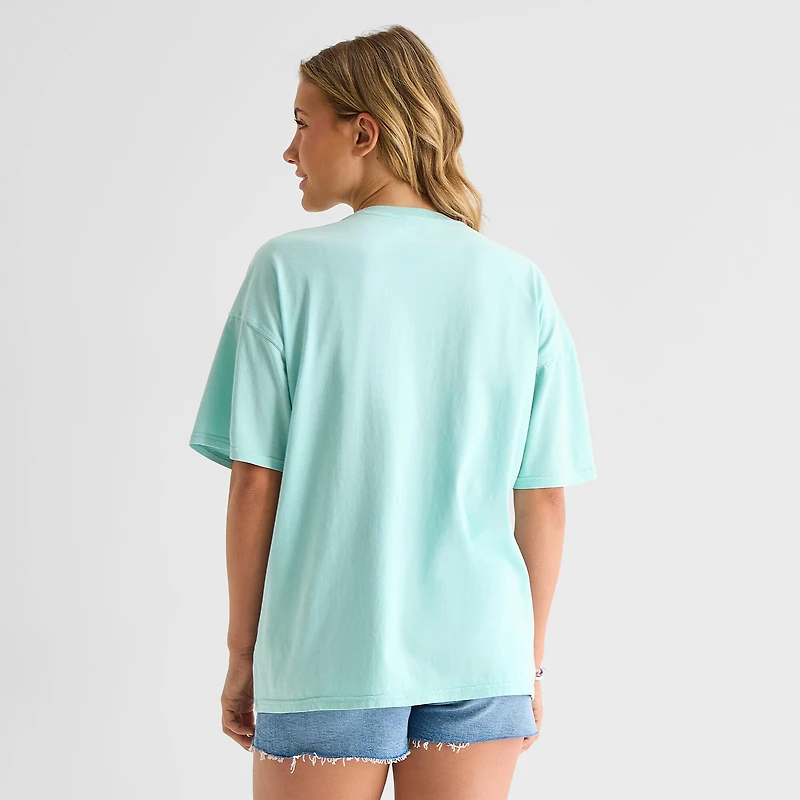 Arizona Womens Juniors Round Neck Short Sleeve Oversized Graphic T-Shirt