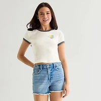 Arizona Womens Juniors Round Neck Short Sleeve Regular Fit Graphic T-Shirt