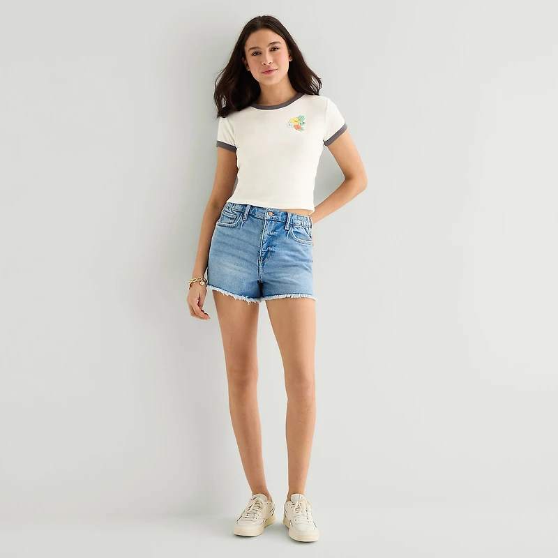 Arizona Womens Juniors Round Neck Short Sleeve Regular Fit Graphic T-Shirt