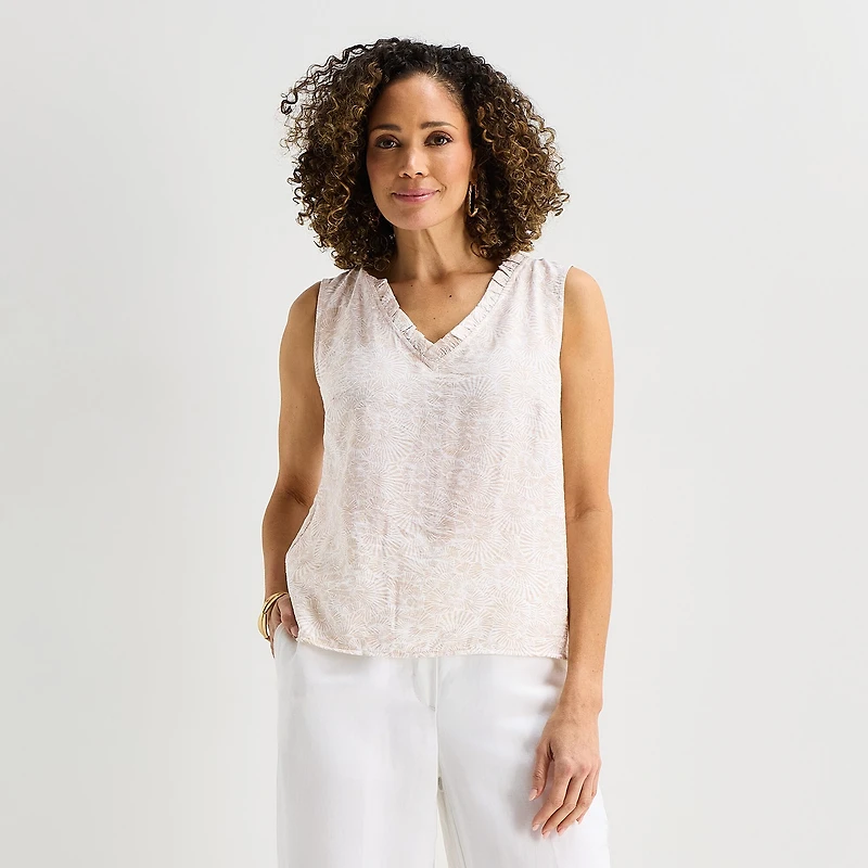 Liz Claiborne Womens V Neck Sleeveless Blouse