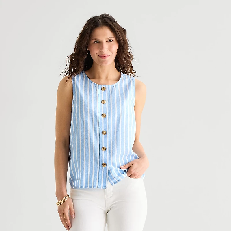 St. John's Bay Womens Round Neck Sleeveless Blouse