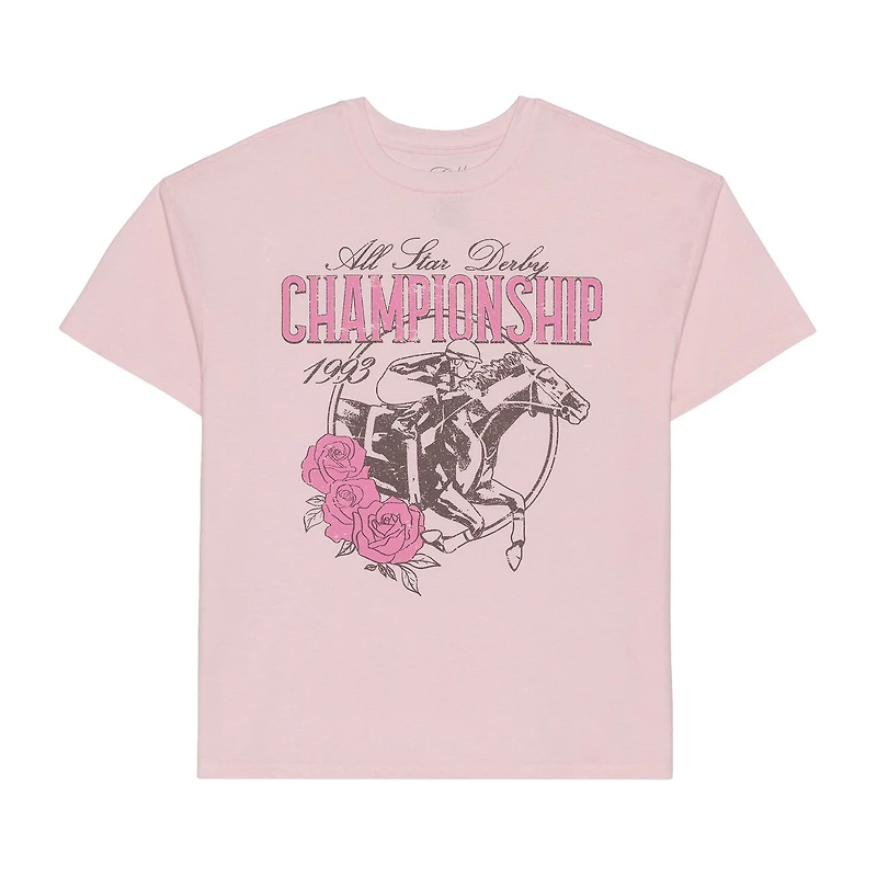 Derby Womens Juniors Crew Neck Short Sleeve Oversized Graphic T-Shirt