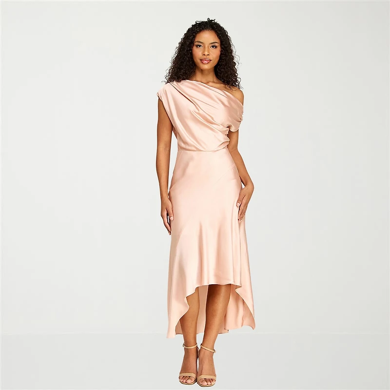 Premier Amour Womens Sleeveless One-Shoulder High-Low Fit + Flare Dress