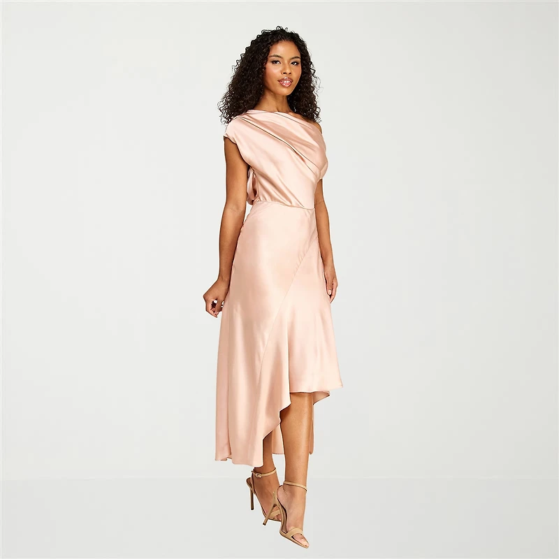 Premier Amour Womens Sleeveless One-Shoulder High-Low Fit + Flare Dress