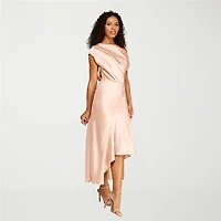 Premier Amour Womens Sleeveless One-Shoulder High-Low Fit + Flare Dress
