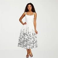 Premier Amour Womens Midi Scoop Neck Sleeveless Floral Fit + Flare Dress
