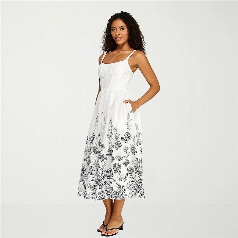 Premier Amour Womens Midi Scoop Neck Sleeveless Floral Fit + Flare Dress