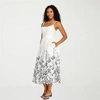Premier Amour Womens Midi Scoop Neck Sleeveless Floral Fit + Flare Dress
