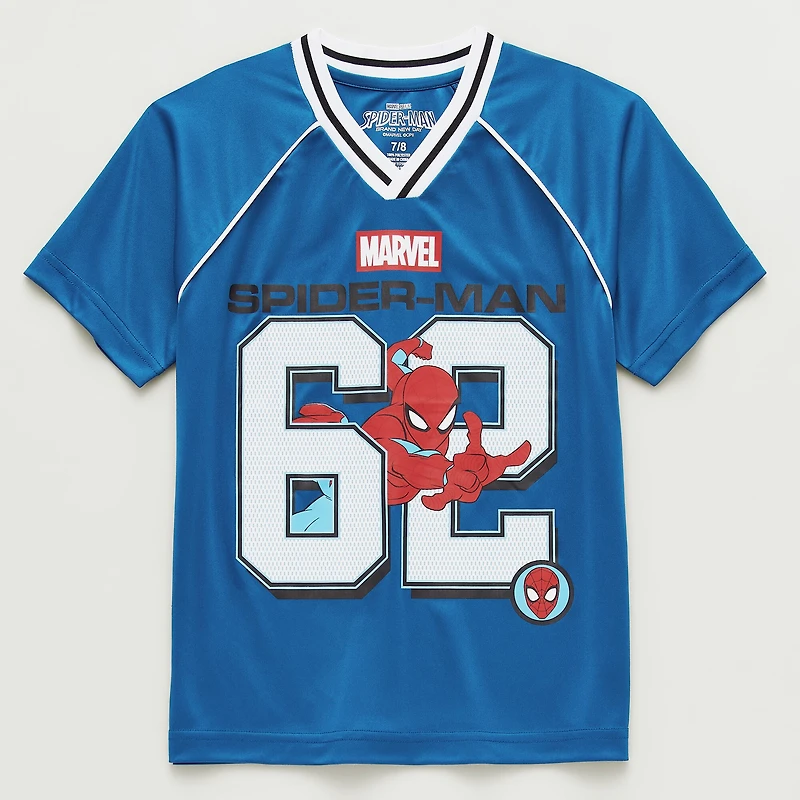 Disney Collection Little & Big Kid Boys V Neck Short Sleeve Regular Fit Marvel Spiderman Graphic T-Shirt