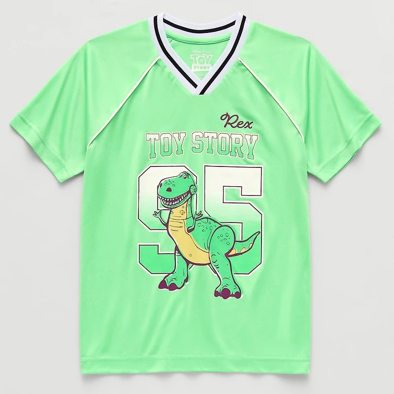 Disney Collection Little & Big Kid Boys V Neck Short Sleeve Regular Fit Rex Toy Story Graphic T-Shirt