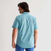 St. John's Bay Performance Poplin Mens Short Sleeve Classic Fit Stretch Fabric Button-Down Shirt