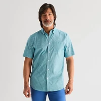 St. John's Bay Performance Poplin Mens Short Sleeve Classic Fit Stretch Fabric Button-Down Shirt