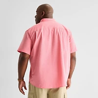 St. John's Bay Perforated Mens Short Sleeve Classic Fit Big and Tall Button-Down Shirt