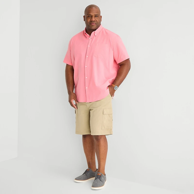 St. John's Bay Perforated Mens Short Sleeve Classic Fit Big and Tall Button-Down Shirt