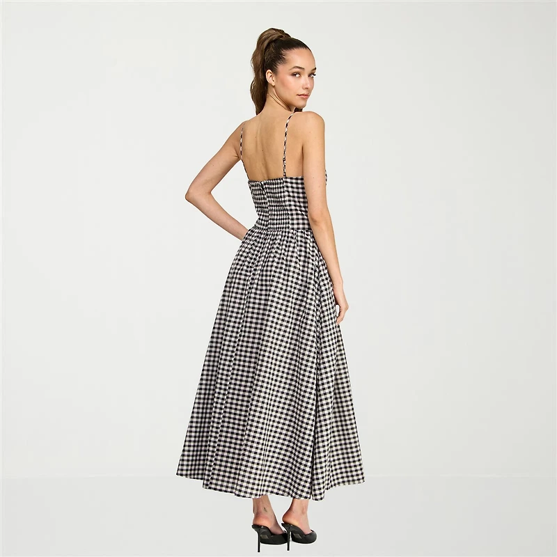 belle vie Womens Sleeveless Sweetheart Neck Gingham Midi Drop Waist Dress