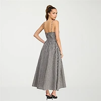 belle vie Womens Sleeveless Sweetheart Neck Gingham Midi Drop Waist Dress