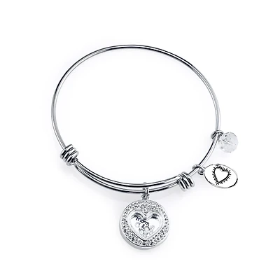 Footnotes Mom Womens Crystal Stainless Steel Heart Bangle Bracelet