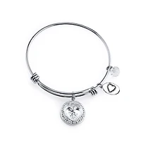 Footnotes Mom Womens Crystal Stainless Steel Heart Bangle Bracelet