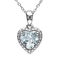 Womens Genuine Blue Aquamarine Sterling Silver Heart 18 Inch Pendant Necklace
