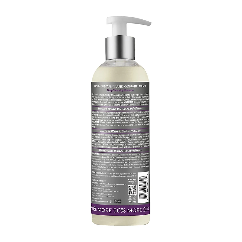 Design Essentials Oat Protein And Henna Deep Cleansing Shampoo 12 oz.