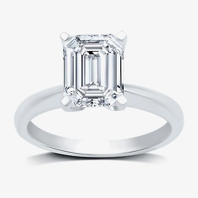 (G / VS2) Womens 3 CT. Lab-Grown White Diamond 14K Gold Emerald Solitaire Engaement Ring