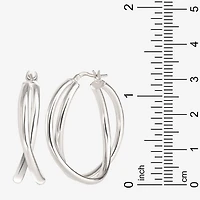 Womens Sterling Silver 33.2mm Round Hoop Earrings