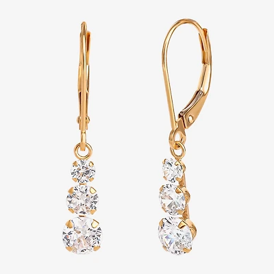 14K Yellow Gold Triple Cubic Zirconia Drop Earrings