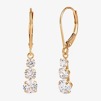 14K Yellow Gold Triple Cubic Zirconia Drop Earrings