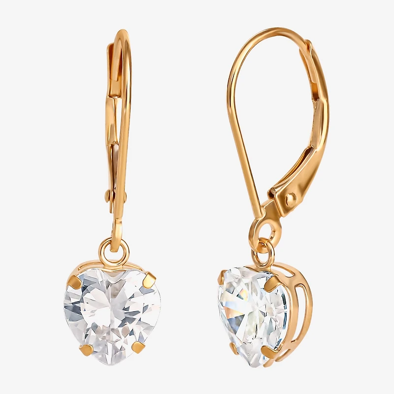 Heart-Shaped Cubic Zirconia Earrings 14K Gold