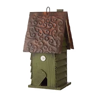 Glitzhome 11.93"H Tall Green Hand Painted Wood Birdhouse
