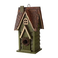 Glitzhome 11.93"H Tall Green Hand Painted Wood Birdhouse