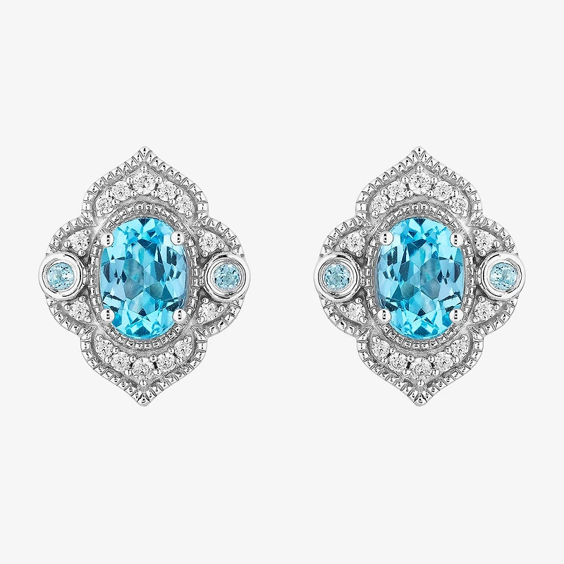 Enchanted Disney Fine Jewelry 1/6 CT. T.W. Genuine Blue Topaz Sterling Silver 14mm Aladdin Jasmine Stud Earrings