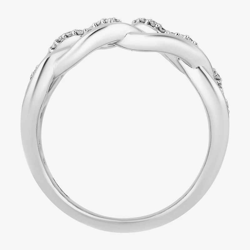 Enchanted Disney Fine Jewelry Womens 1/6 CT. T.W. Natural White Diamond Sterling Silver Brave Crossover Cocktail Ring
