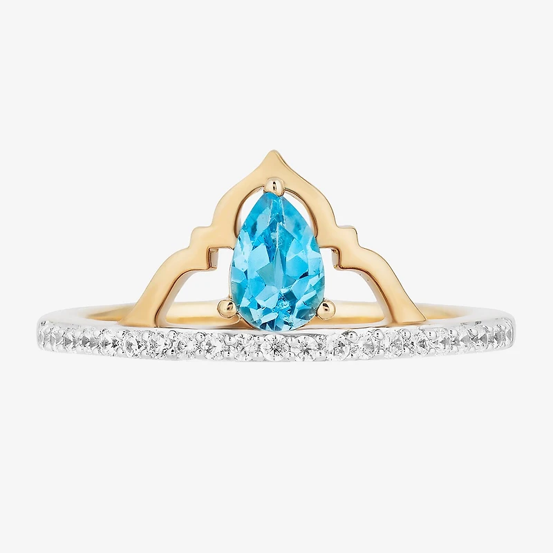 Enchanted Disney Fine Jewelry Womens 1/6 CT. T.W. Genuine Blue Topaz 14K Gold Over Silver Crown Aladdin Jasmine Cocktail Ring