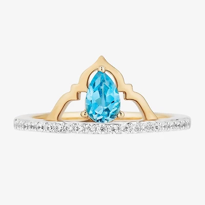 Enchanted Disney Fine Jewelry Womens 1/6 CT. T.W. Genuine Blue Topaz 14K Gold Over Silver Crown Aladdin Jasmine Cocktail Ring