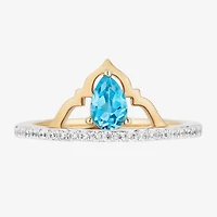 Enchanted Disney Fine Jewelry Womens 1/6 CT. T.W. Genuine Blue Topaz 14K Gold Over Silver Crown Aladdin Jasmine Cocktail Ring
