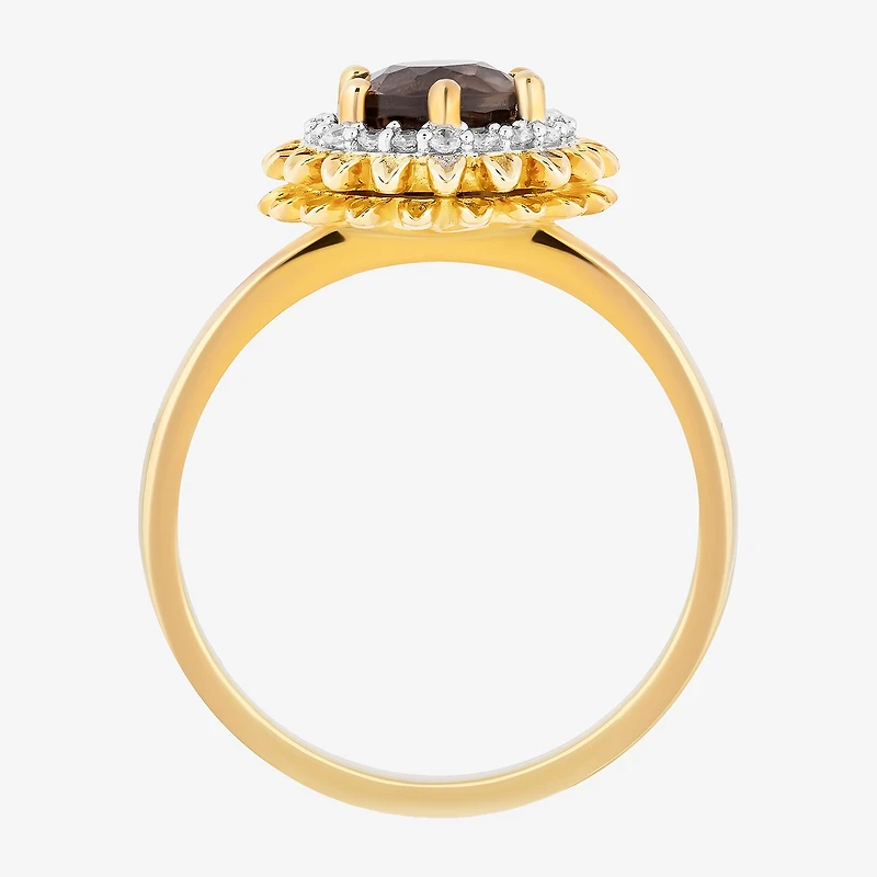 Enchanted Disney Fine Jewelry Womens 1/10 CT. T.W. Genuine Brown Quartz 14K Gold Over Silver Flower Pocahontas Cocktail Ring