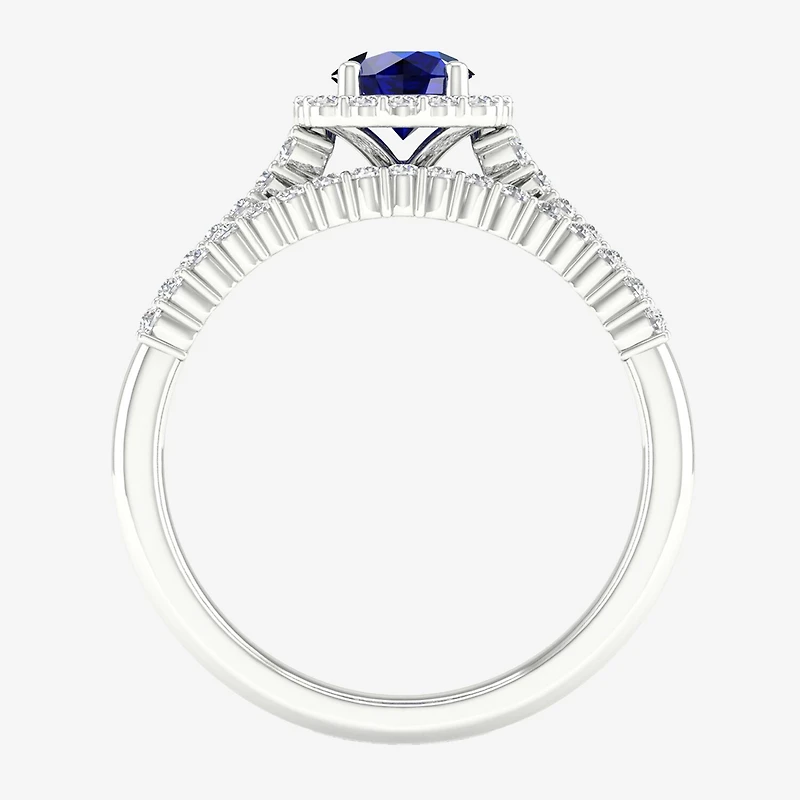 Modern Bride Gemstone Womens 14K White Gold Round Halo Bridal Set