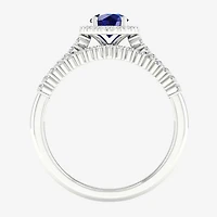 Modern Bride Gemstone Womens 14K White Gold Round Halo Bridal Set