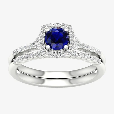 Modern Bride Gemstone Womens 14K White Gold Round Halo Bridal Set