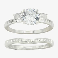 Sparkle Allure Womens Cubic Zirconia Pure Silver Over Brass Round 3-Stone Ring Set