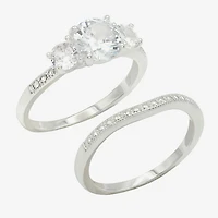 Sparkle Allure Womens Cubic Zirconia Pure Silver Over Brass Round 3-Stone Ring Set