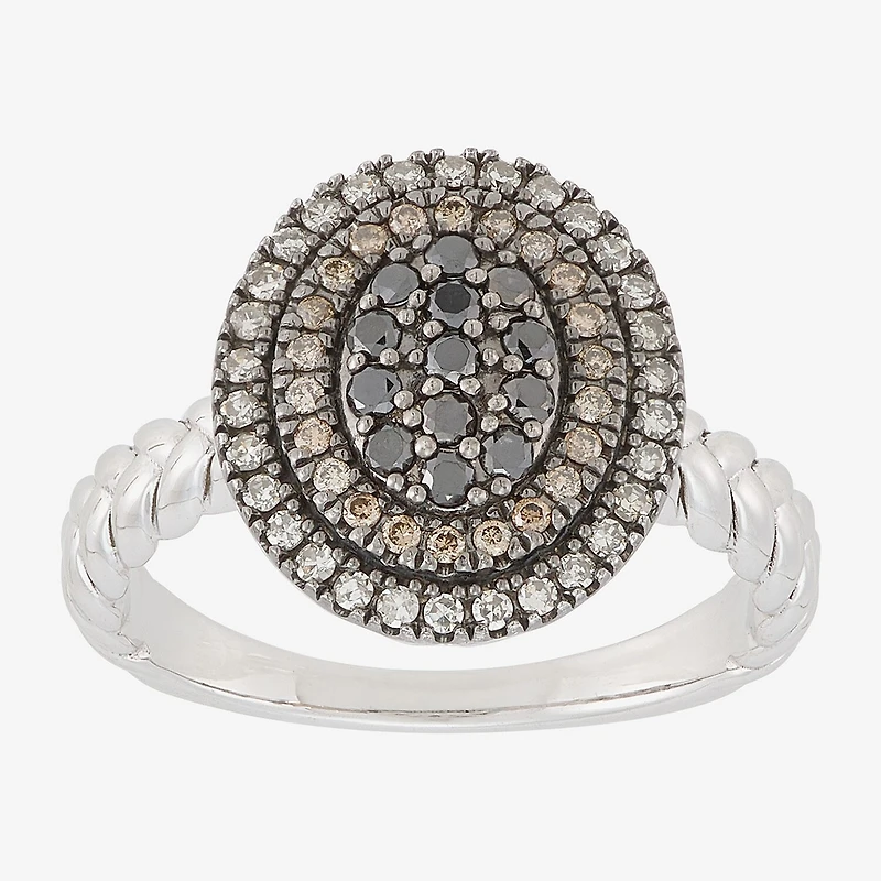 Limited Quantities! Womens 1/2 CT. T.W. Natural Multi Color Diamond Sterling Silver Round Halo Cocktail Ring