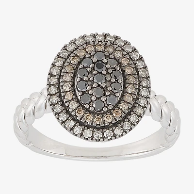 Limited Quantities! Womens 1/2 CT. T.W. Natural Multi Color Diamond Sterling Silver Round Halo Cocktail Ring