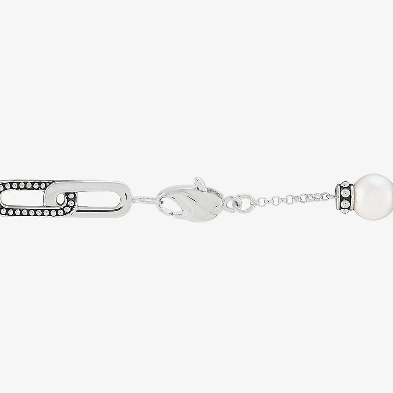 Limited Quantities! Womens White Cultured Freshwater Pearl Sterling Silver Charm Bracelet