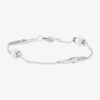 Limited Quantities! Womens White Cultured Freshwater Pearl Sterling Silver Charm Bracelet